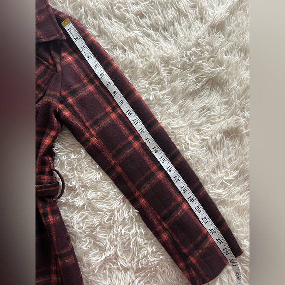 Sage | Women’s Burgundy Plaid Tie Coat size M - Picture 9 of 11